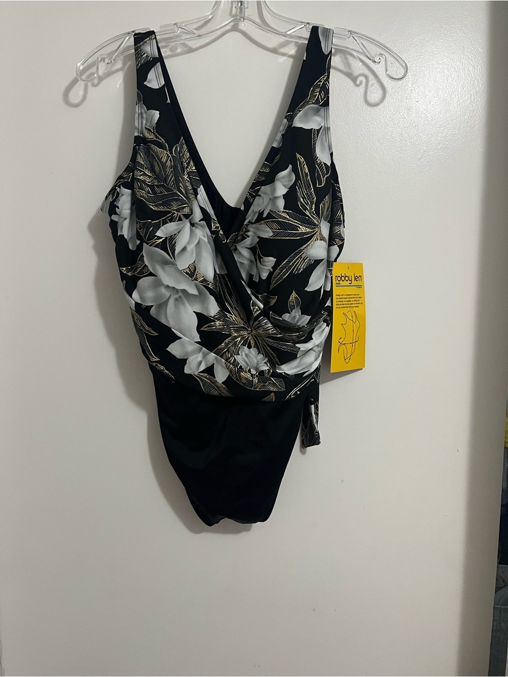 Black Floral V-Neck Women's One-Piece Bathing Suit Brand New with tags
